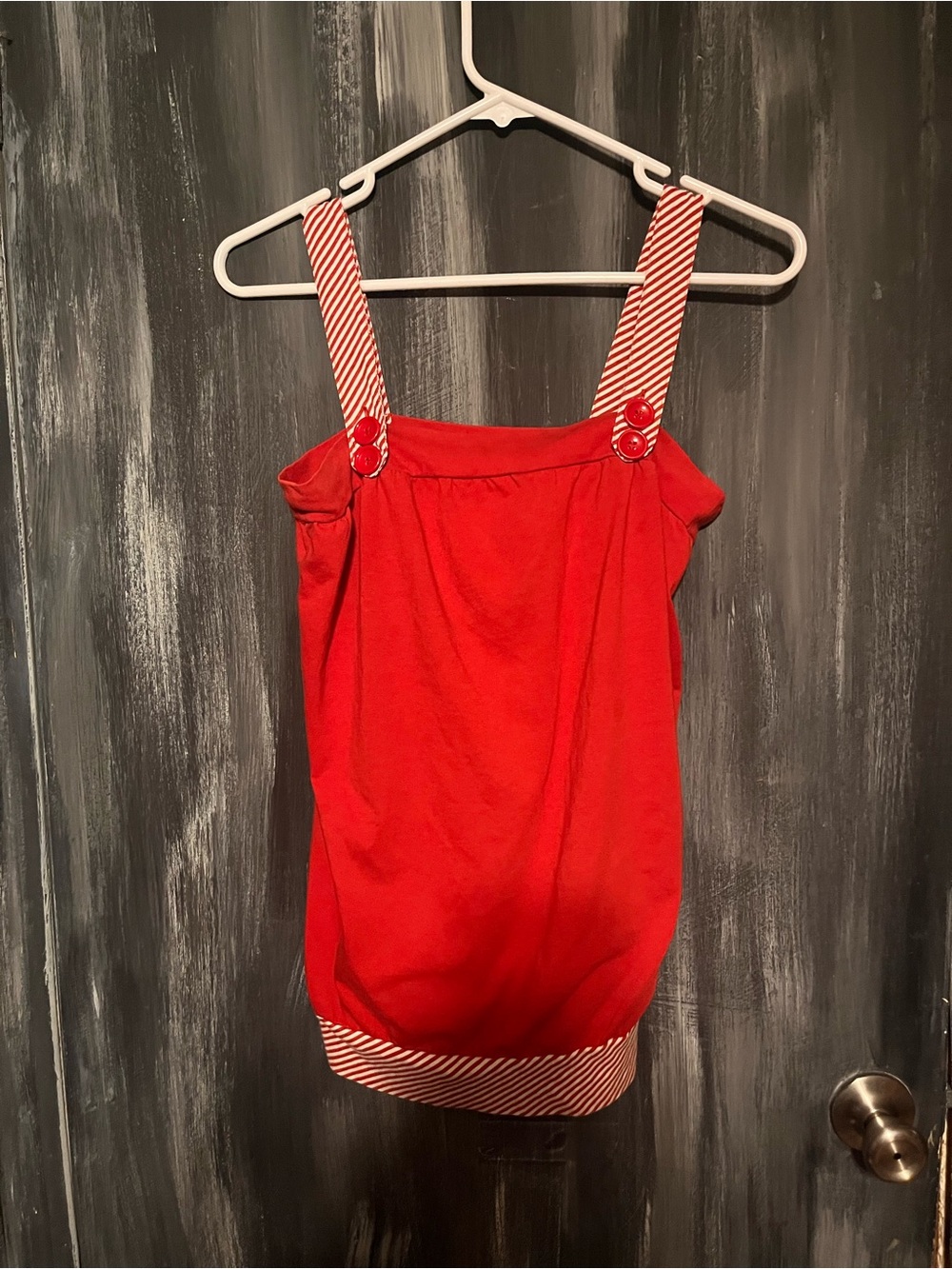 One Step Ahead Red Tank Top with Striped Accent Straps